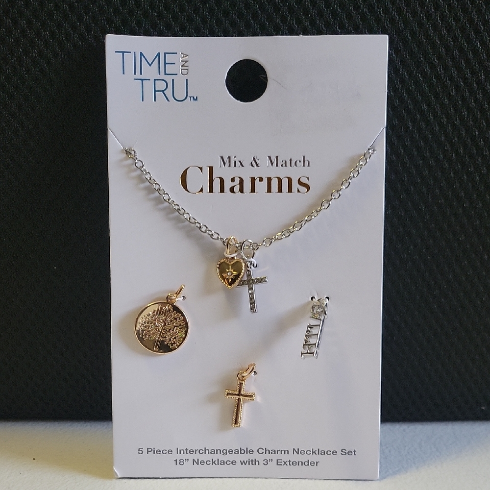 Time and Tru Mixed Metal Charm Necklace Set